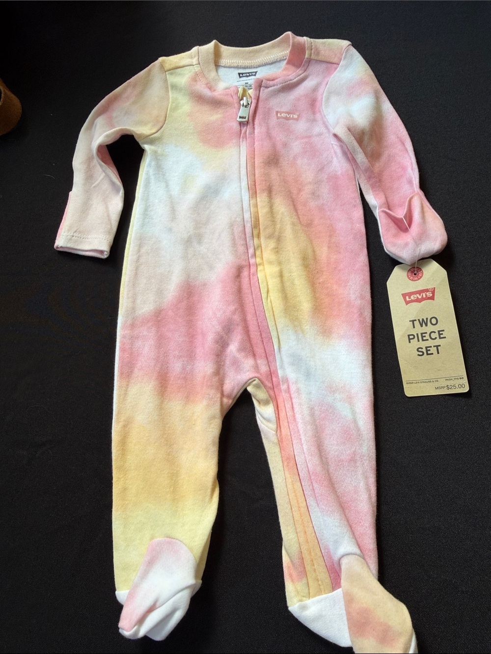 Levi's Tie-Dye Footed One-Piece in Pink, Yellow & White